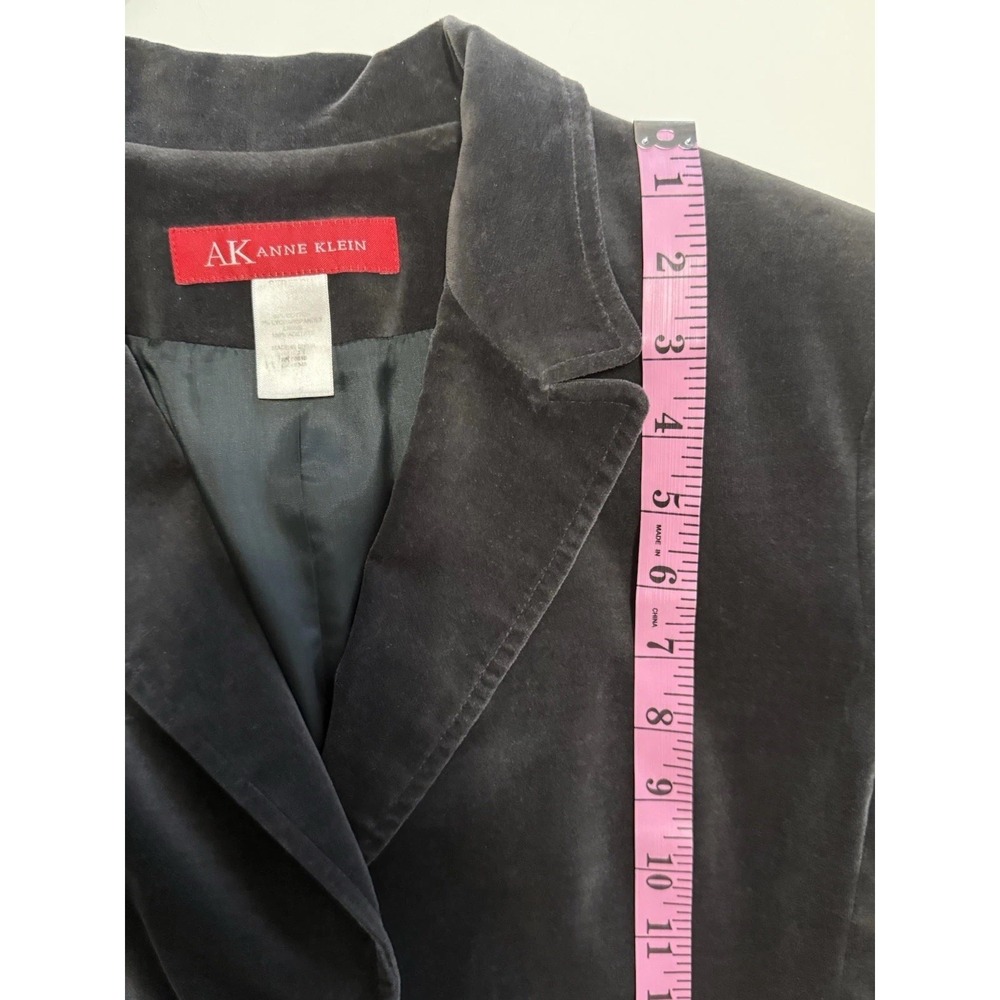 Anne Klein Velvet Blazer Jacket Gray Stretch Office Preppy Work Button Pocket 10 - Picture 11 of 13
